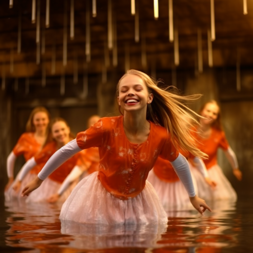 Smiling ballet girls in hot weather