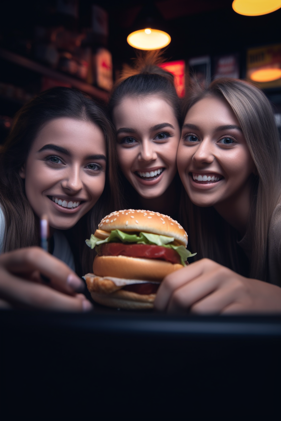 Three girls taking a selfie with a Big Mac