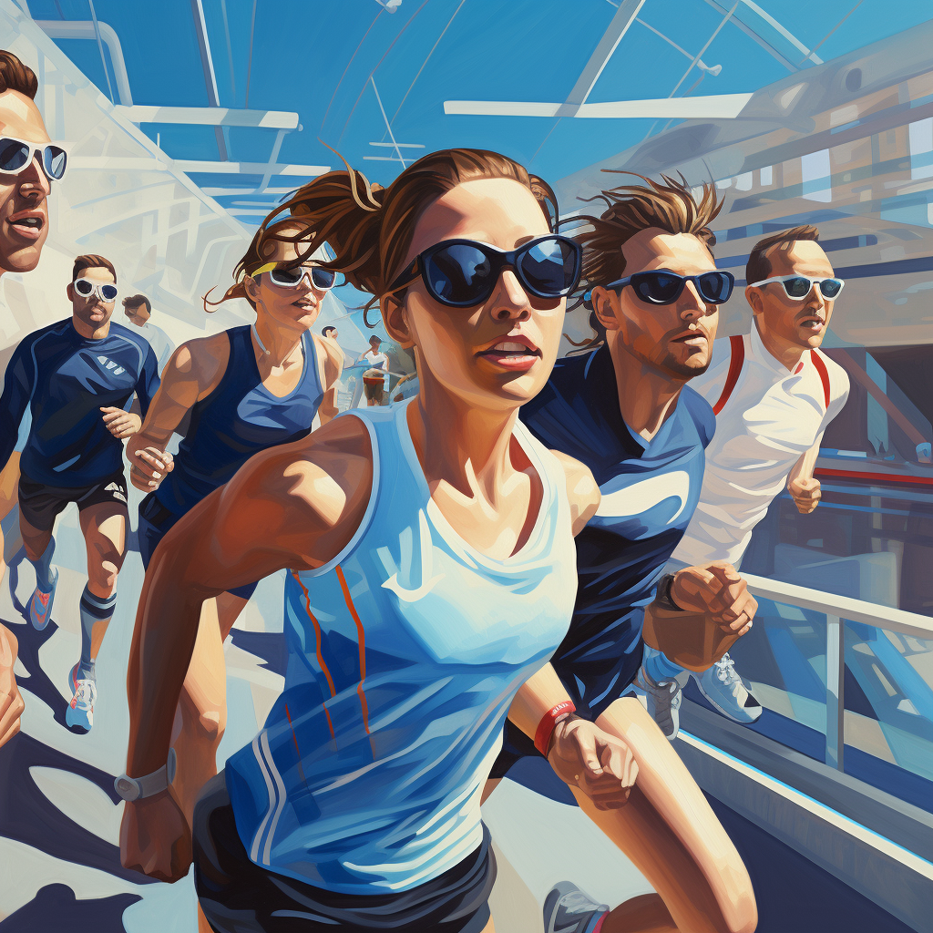 Runners wearing sunglasses on a track