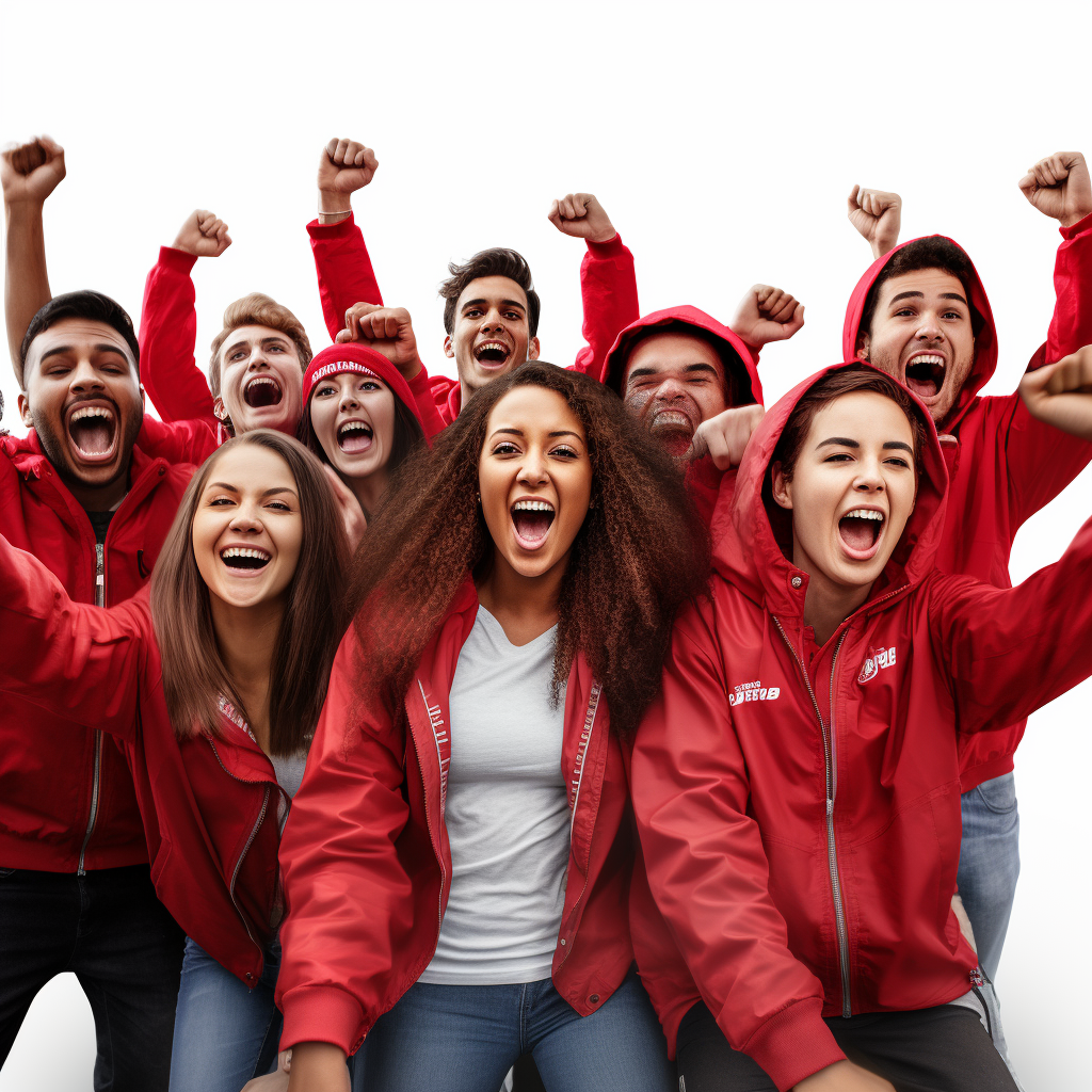 People Cheering in Red Windbreakers