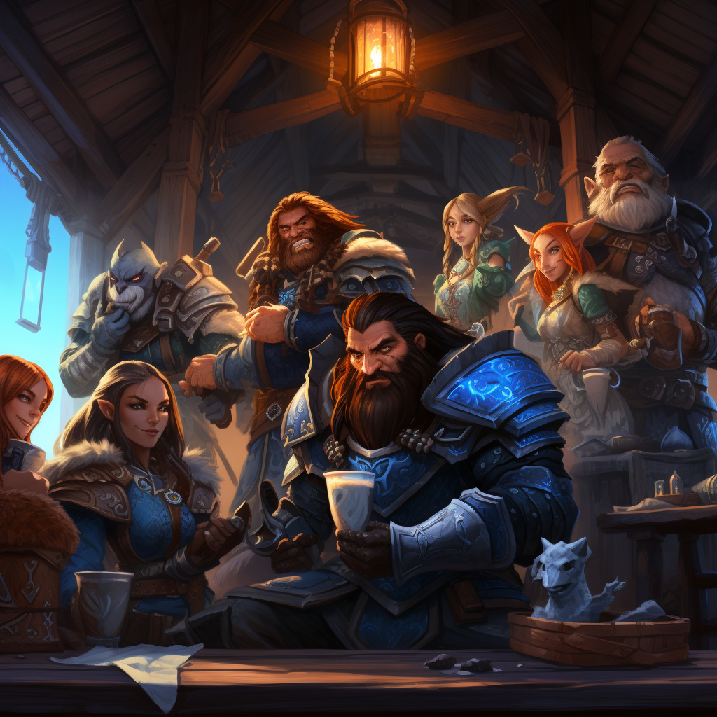 Diverse group of adventurers in a tavern