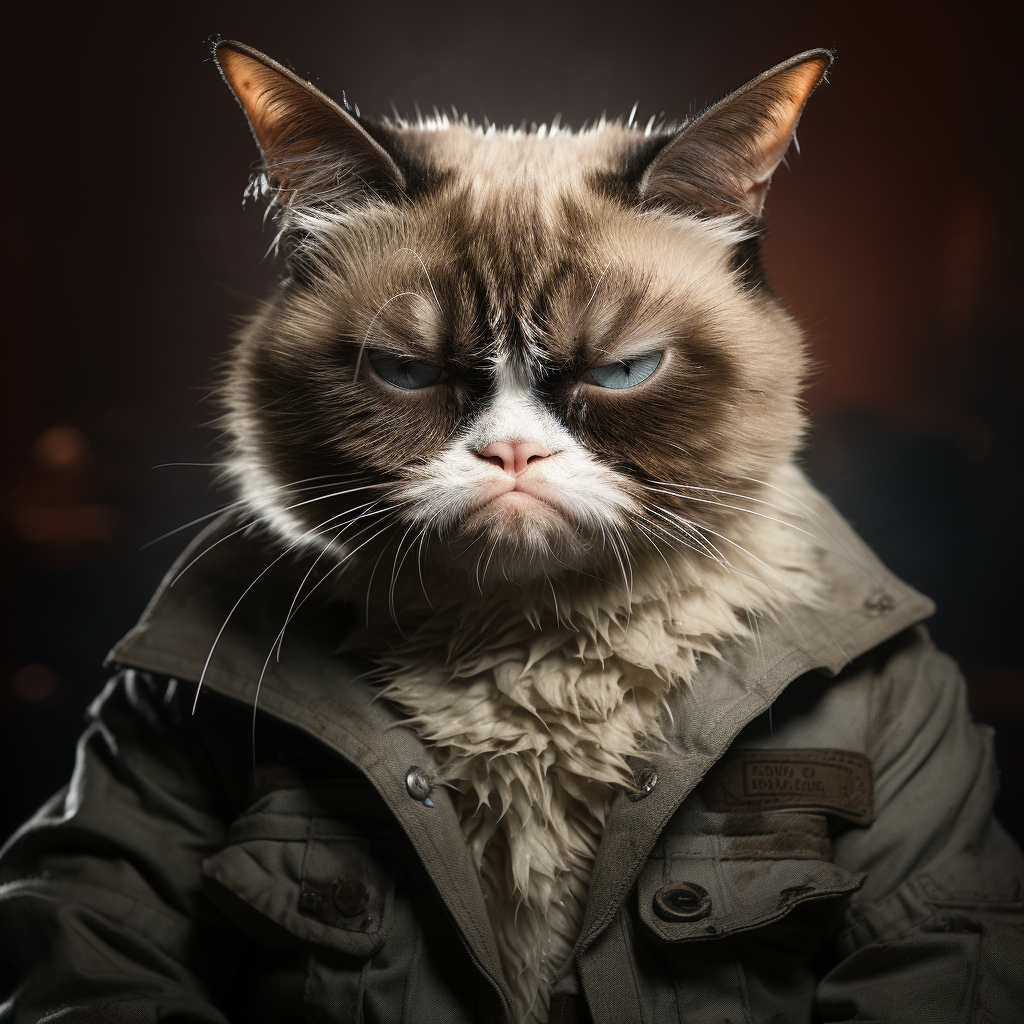 A grumpy cat with a sullen expression