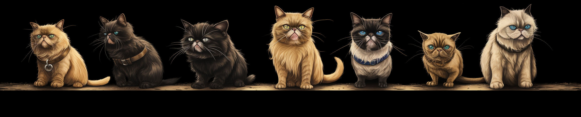 Illustration of grumpy cat walking on black background