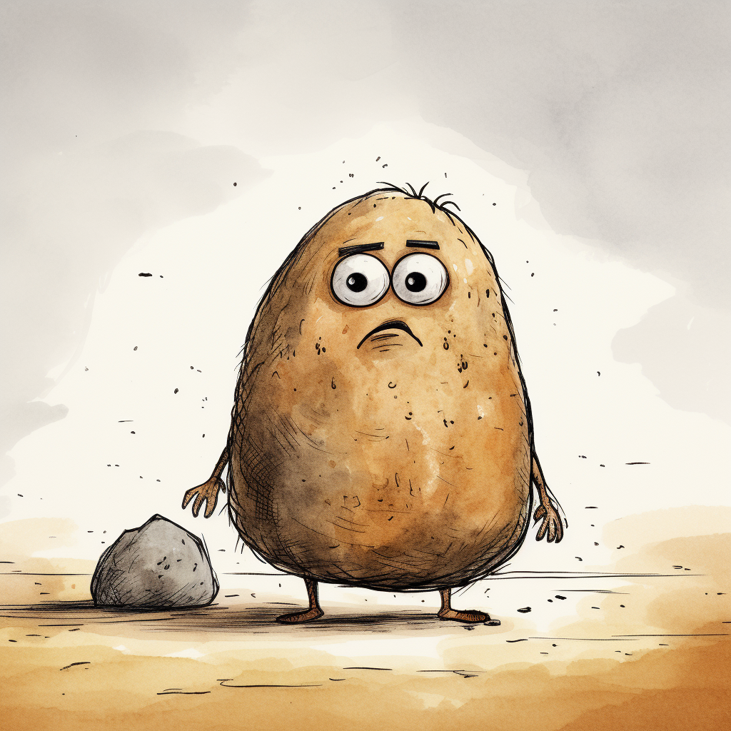 Grumpy potato sketch illustration for storybooks