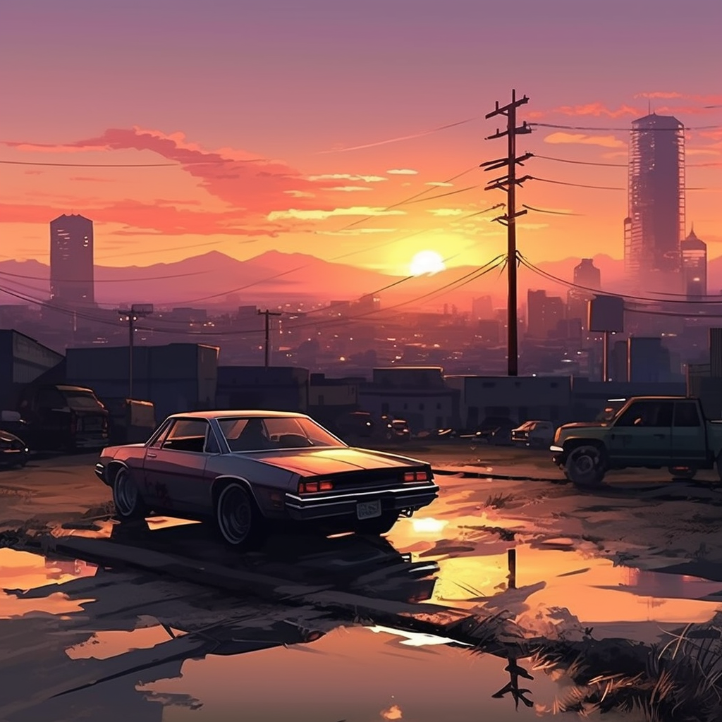 GTA Style Cityscape Sunset Crime Cool