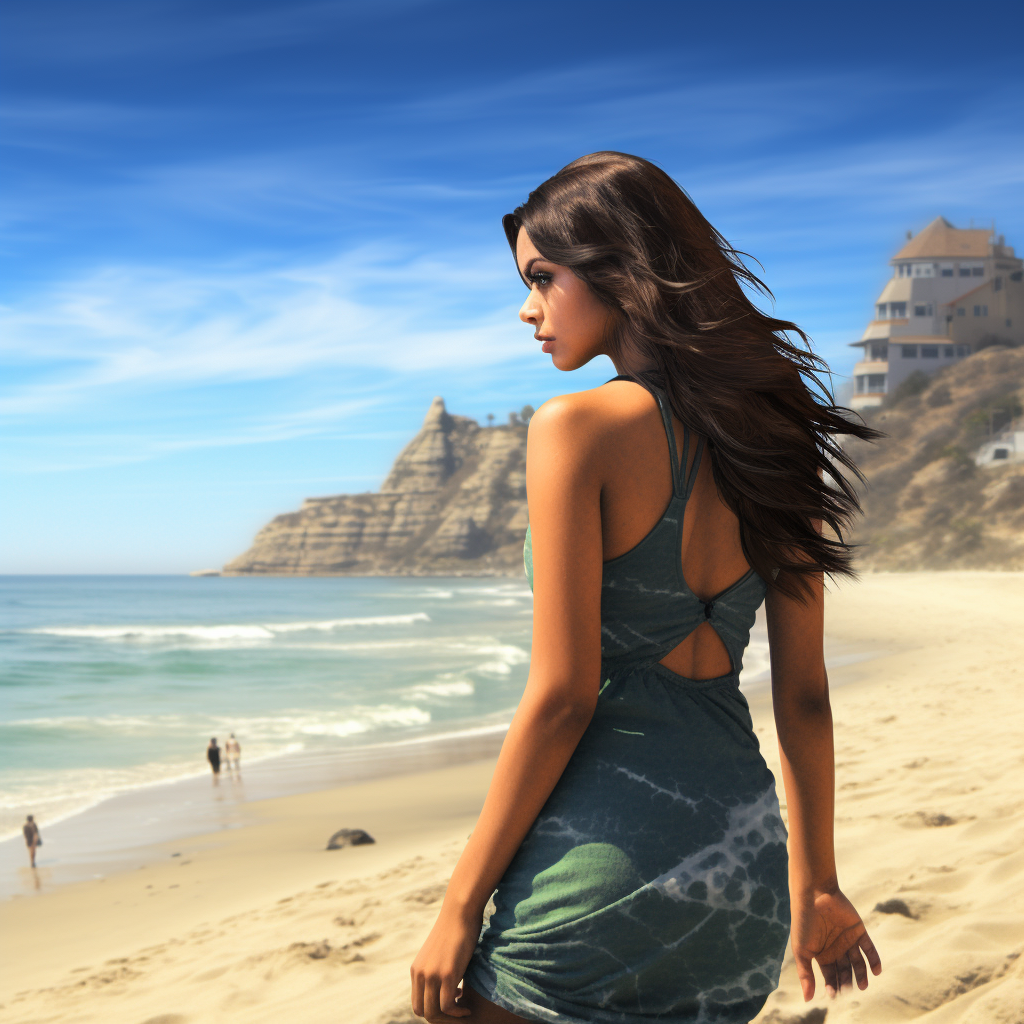 Beautiful girl enjoying GTA V beach