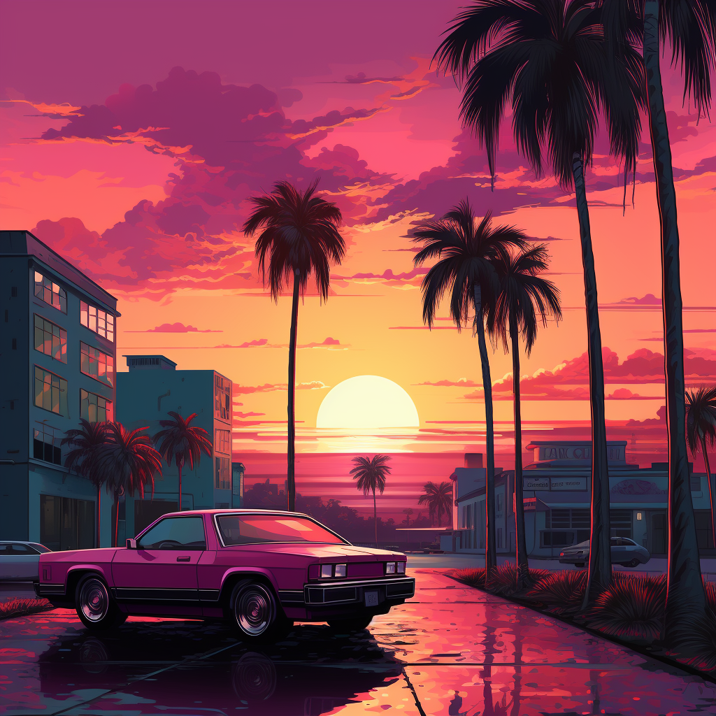 Acrylic painting of GTA Vice City