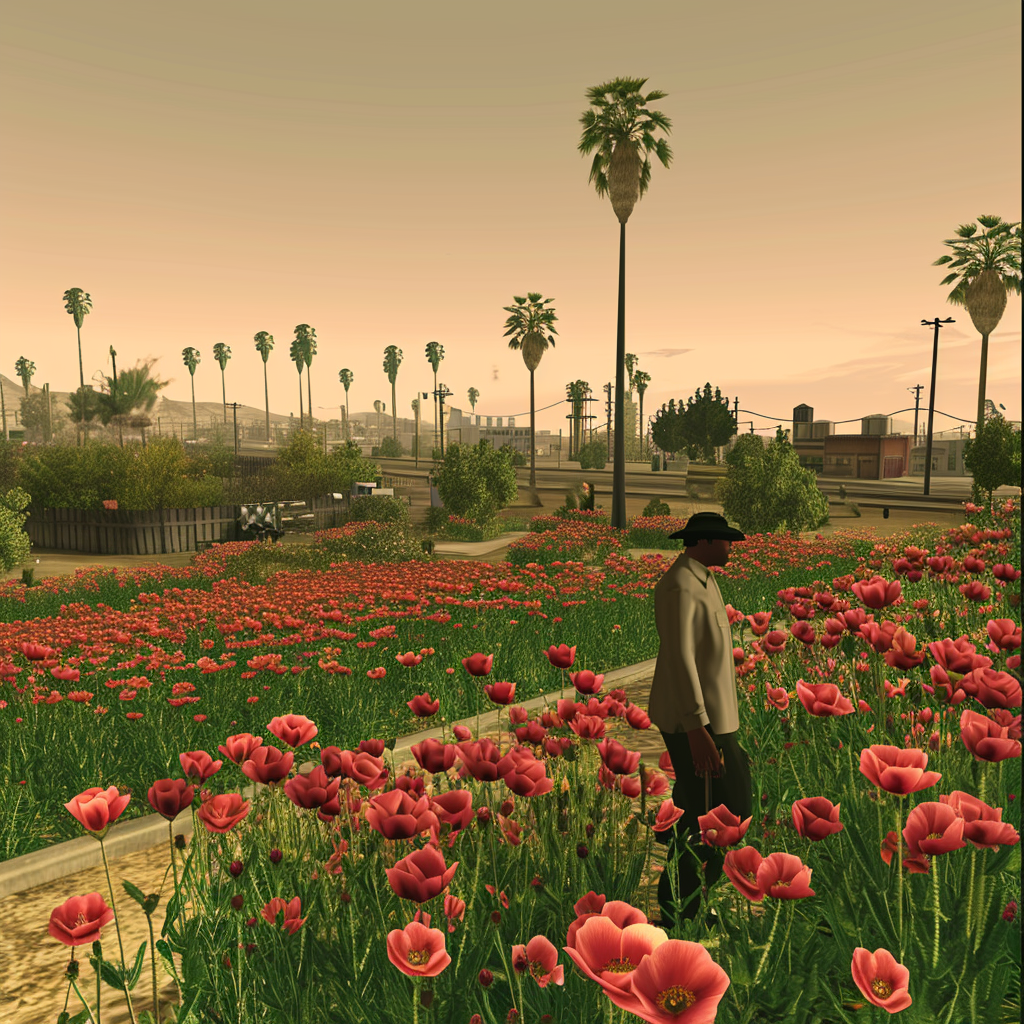 GTASA player character farming poppy flowers