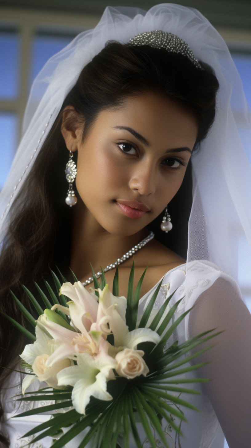 Beautiful young woman in wedding dress from Guam