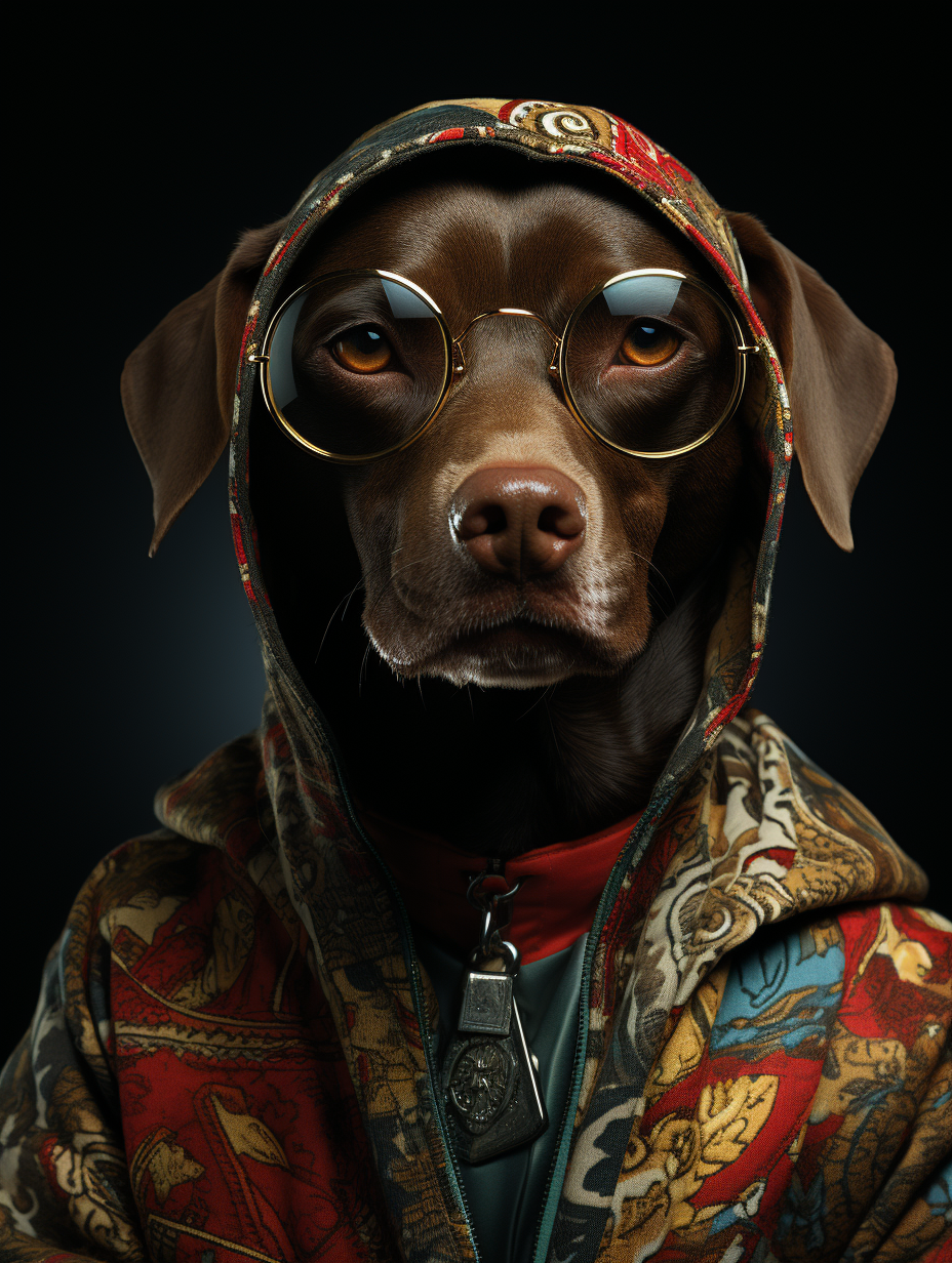 Luxury Gucci dog in stylish attire