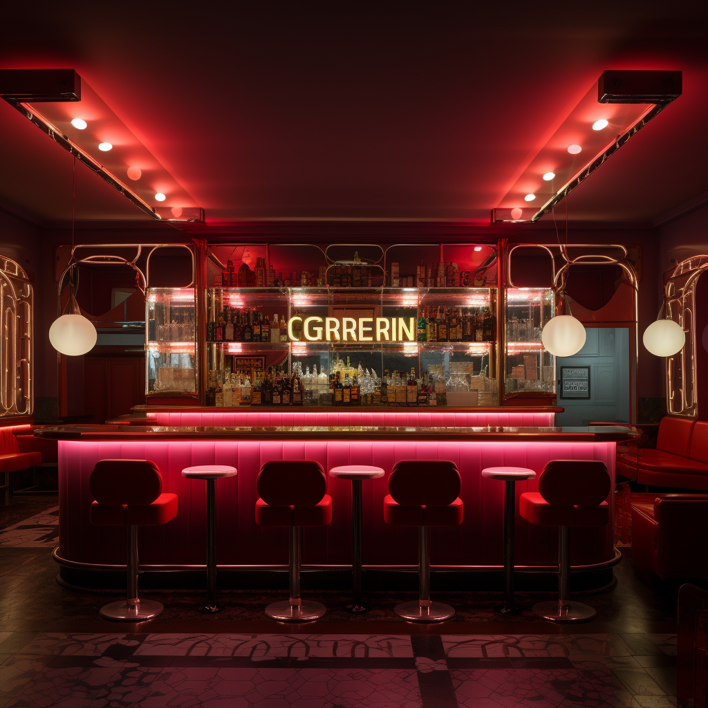 Neon-lit Guerrin Pizzeria captures the Italian theater ambiance.