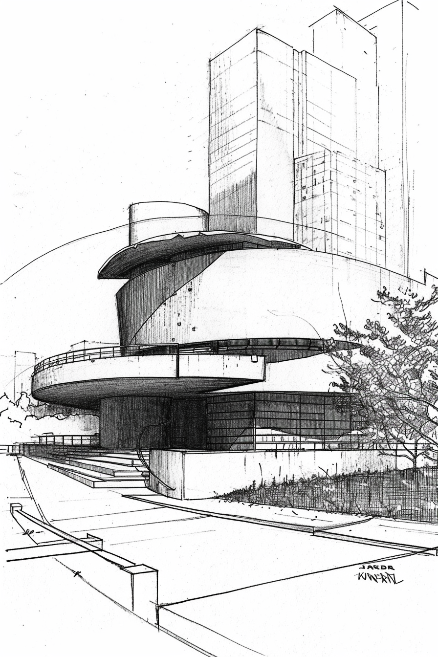 Guggenheim vintage architecture sketch art