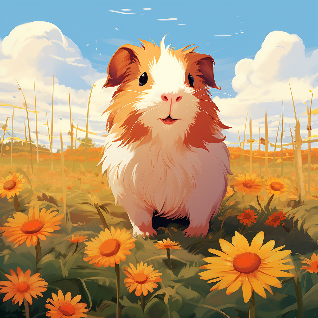 Cartoon Guinea Pig in Summer Flowers