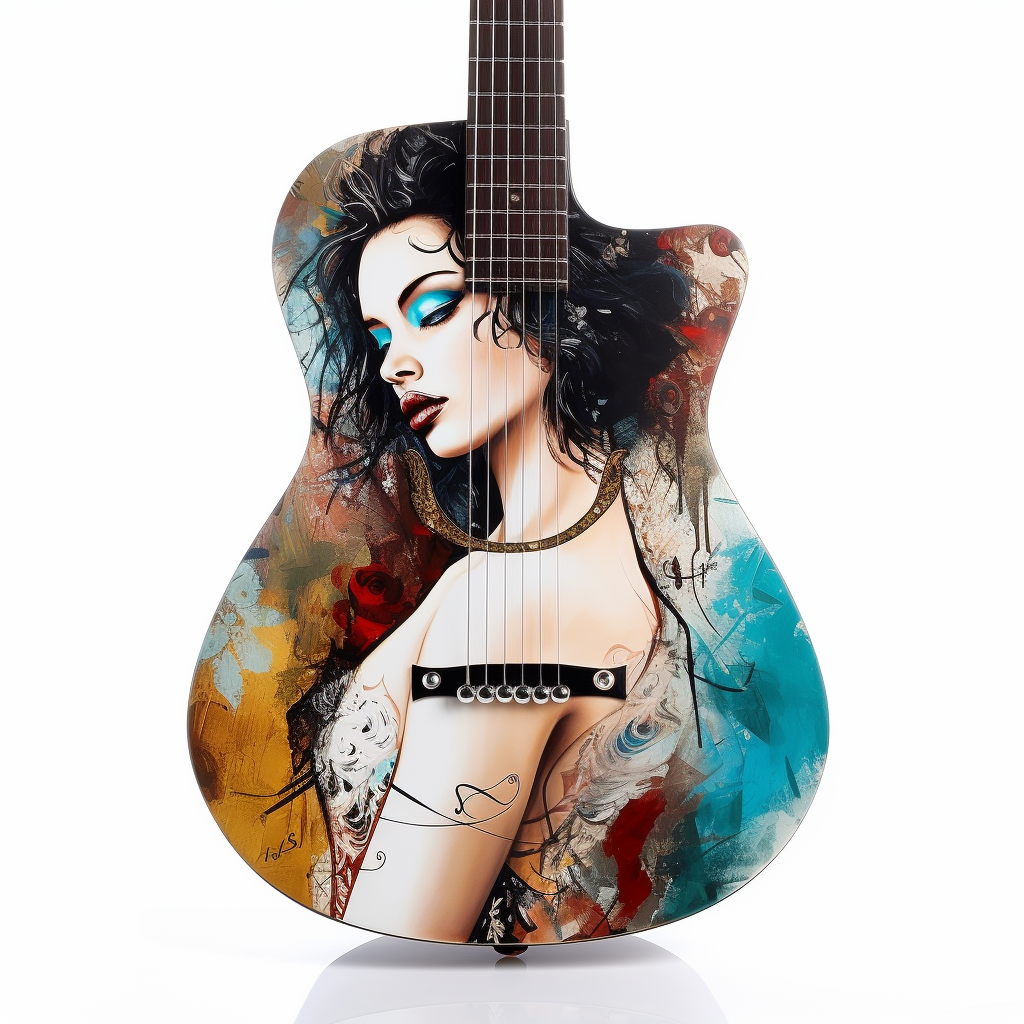 Woman playing a beautiful painted guitar