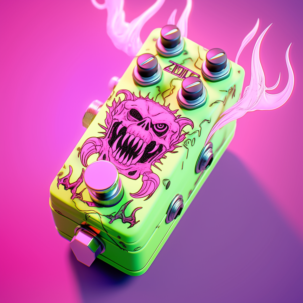 Realistic Guitar Pedal with Zombie Graphic