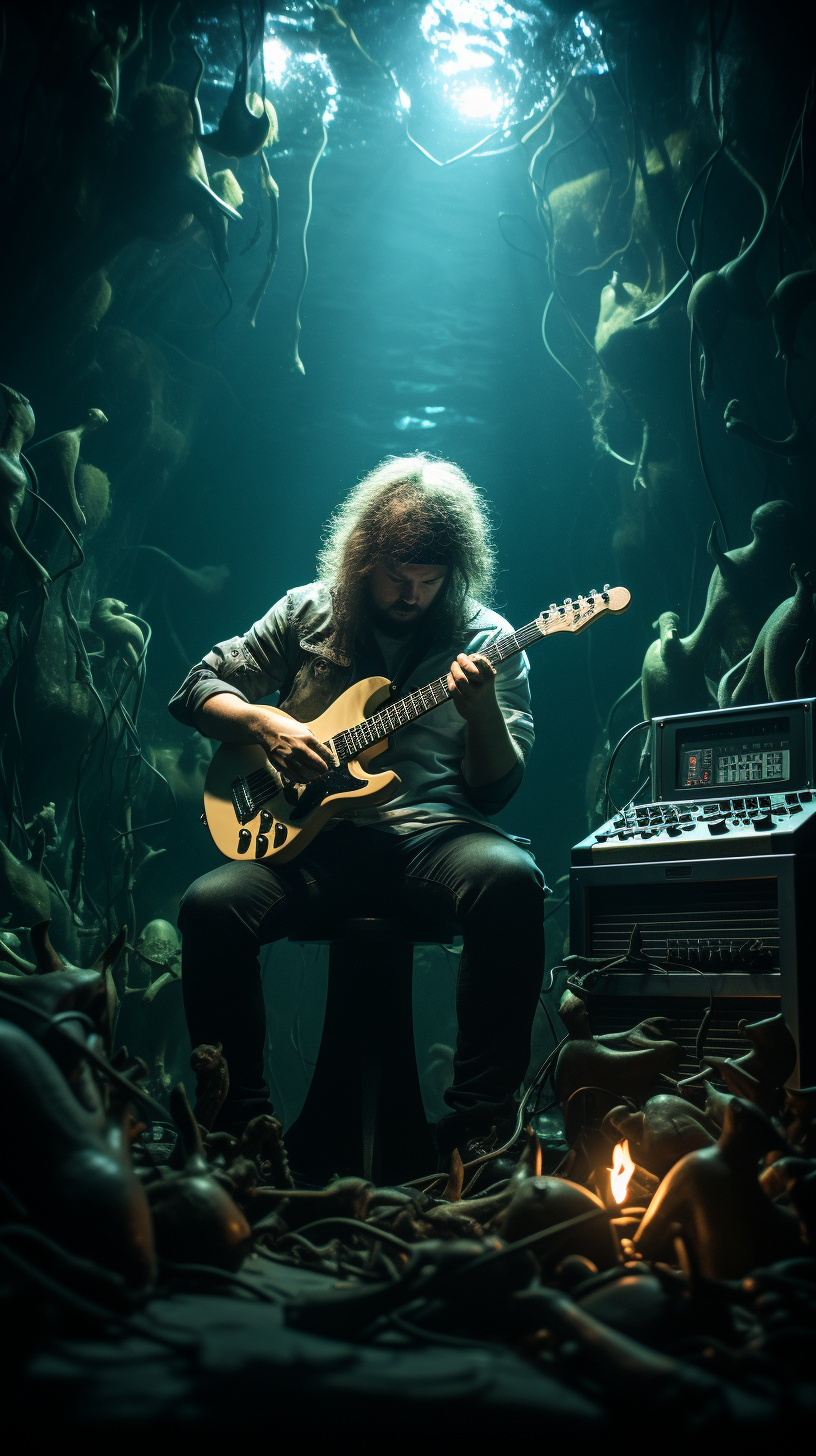 Man playing guitar in ocean concert