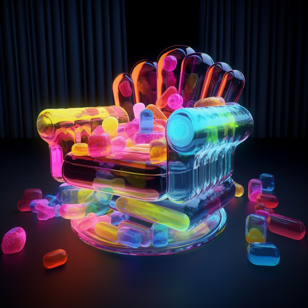 Colorful gummy furniture with reflection