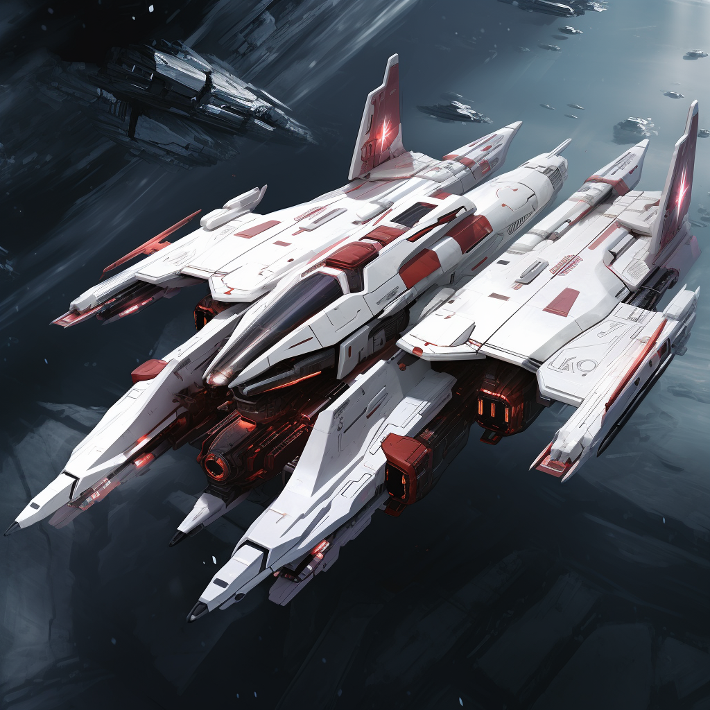 Concept art of white and red Gundam space battleship