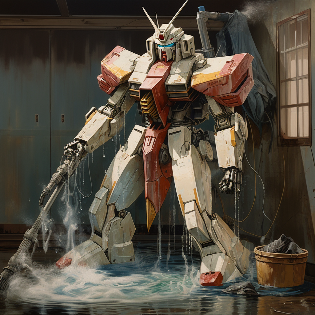 Gundam washing itself in action