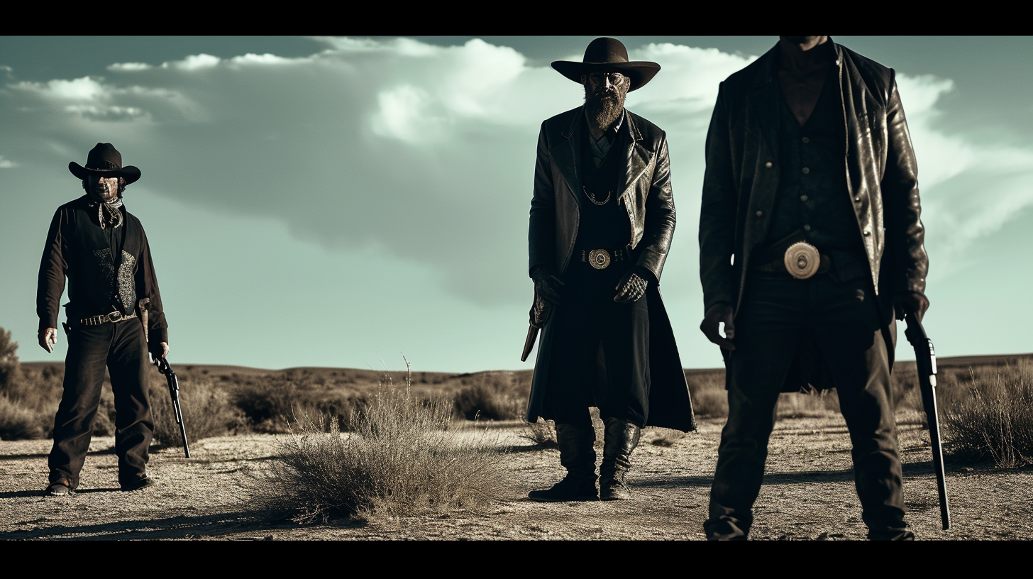 Enigmatic gunslinger in desert landscape