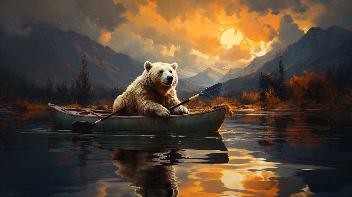 Man and Bear Fishing in Sunny Day