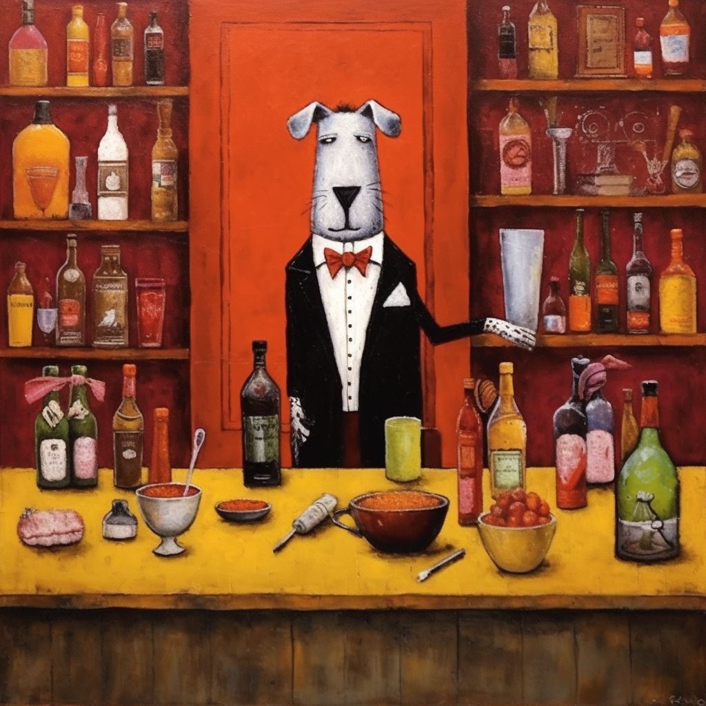 Guy Buffet Sausage Dog Mixing Cocktail  painting