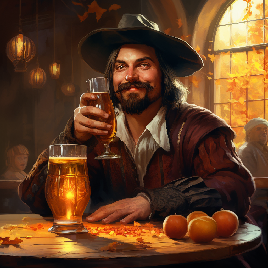 Guy Fawkes enjoying an amber beer