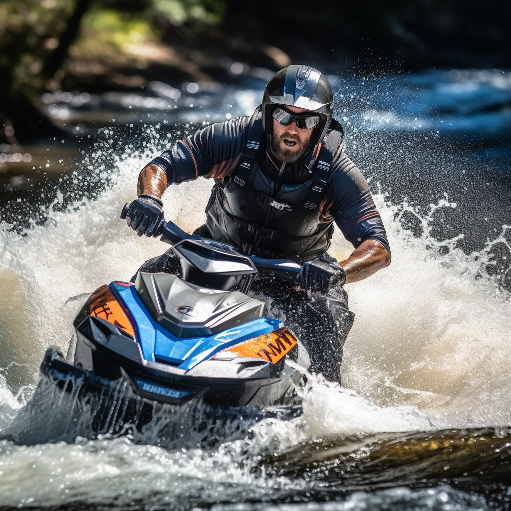 Guy Riding Jet Ski Up Rapids