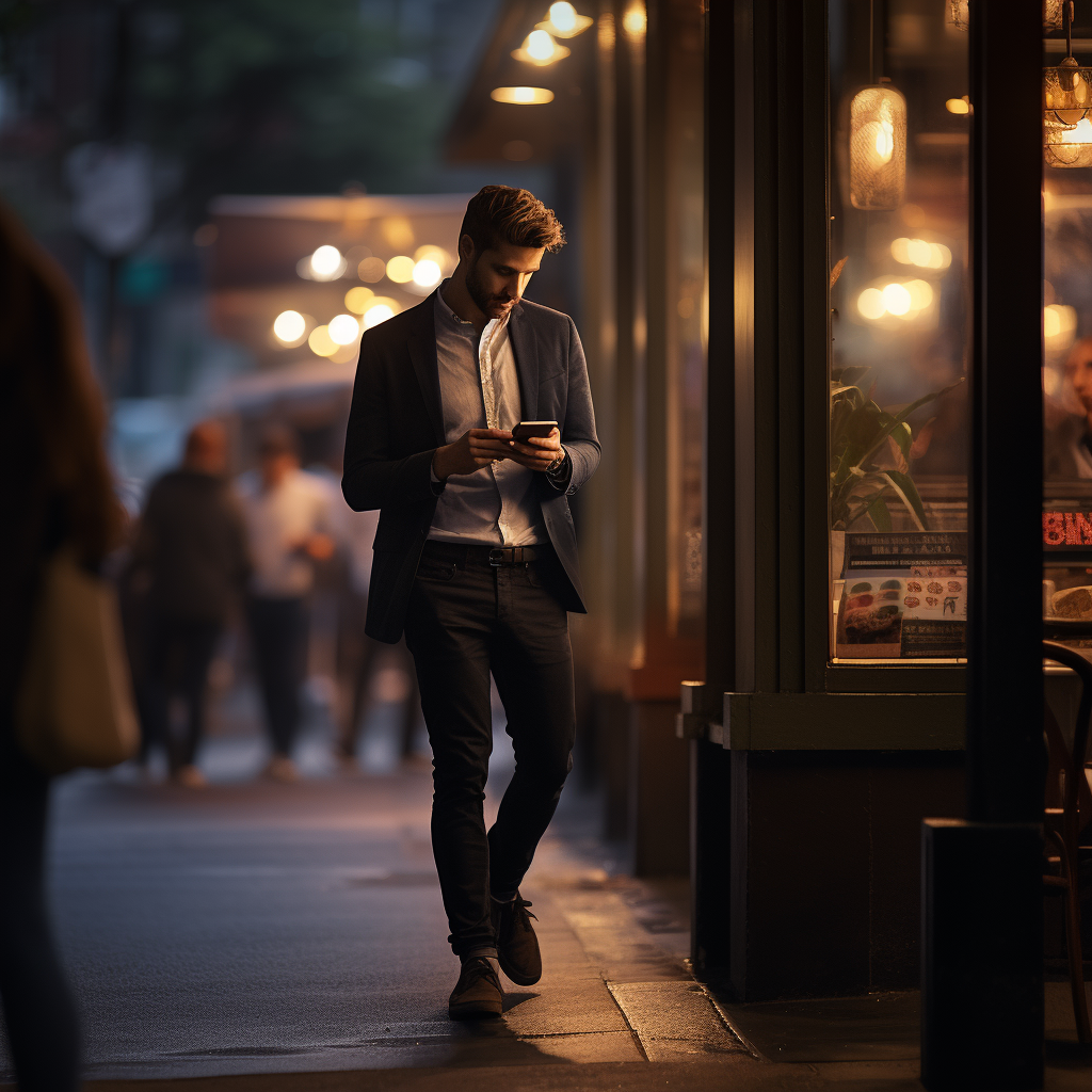 Guy walking towards friend with cellphone