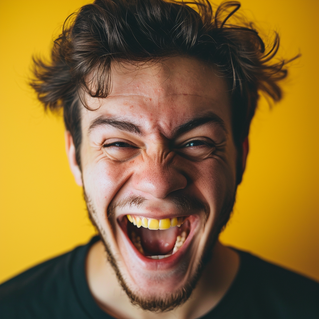 Man with Open Mouth and Yellow Teeth