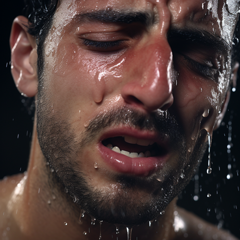 man sweating workout close-up