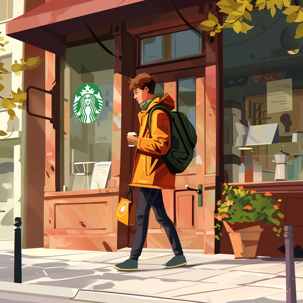 Cool guy heading to Starbucks