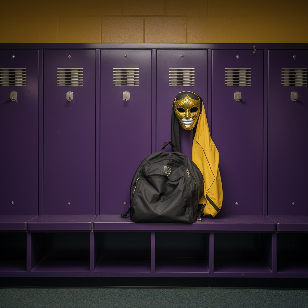 Mardi Gras Mask in Gym Locker Room