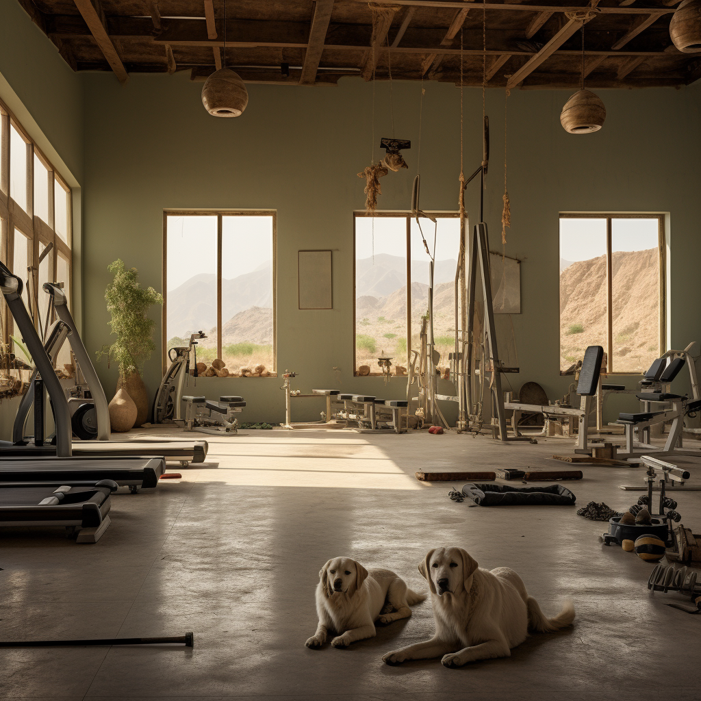 High-performance gym in rural Morocco with Moroccan dogs