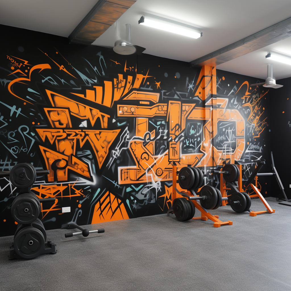 Black and Orange Crossfit Graffiti on Gym Wall