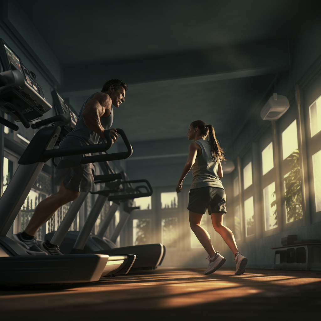 Two people working out at the gym