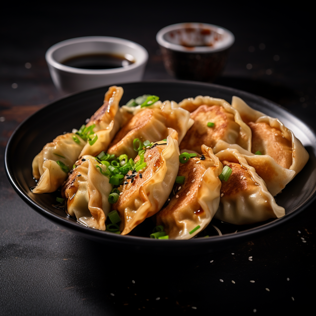 Fried gyoza in soy sauce