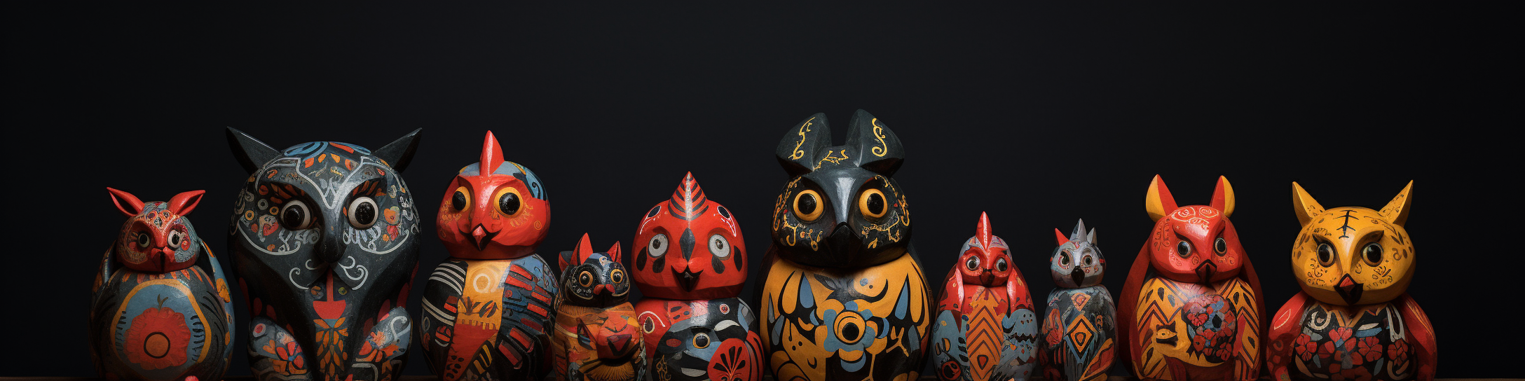 Colorful Gzheli Khokhloma Clay Figurines