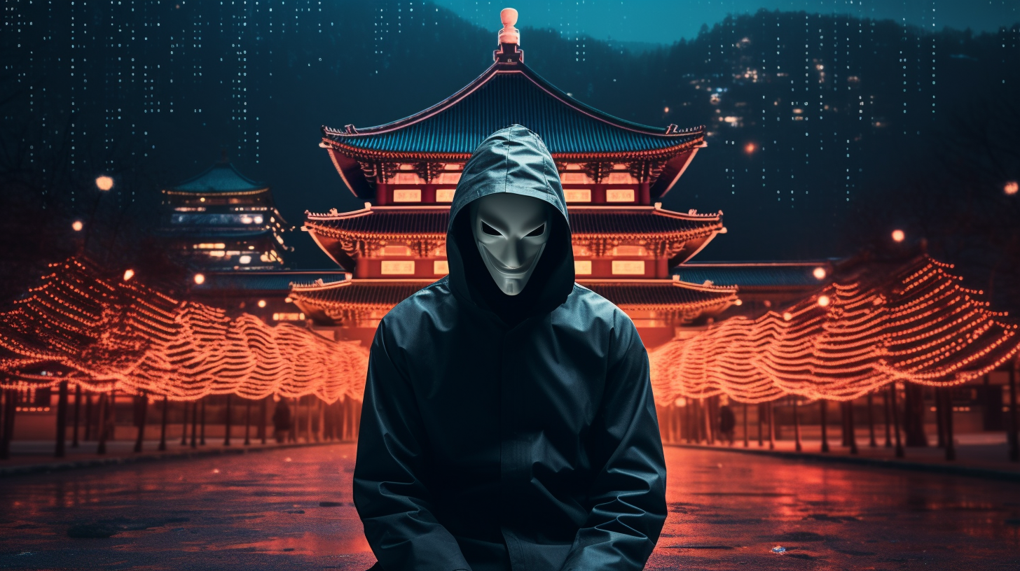 Hacker in front of Gyeongbokgung Palace