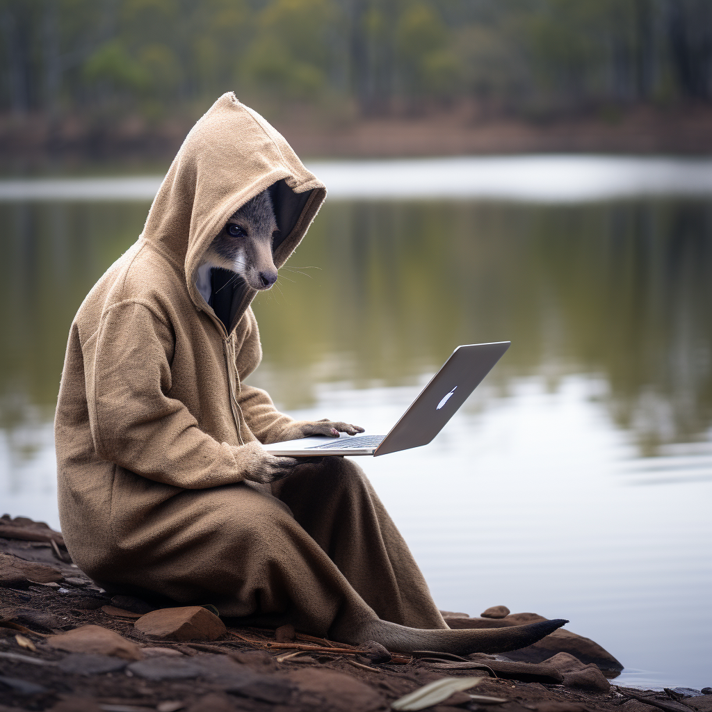 Kangaroo hacker fishing with expertise