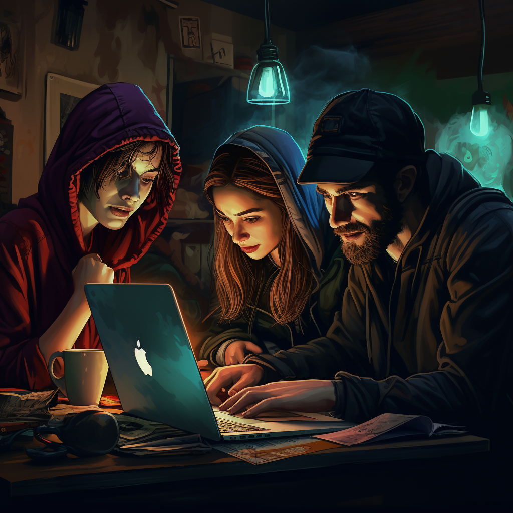 Group of hacker friends planning hack