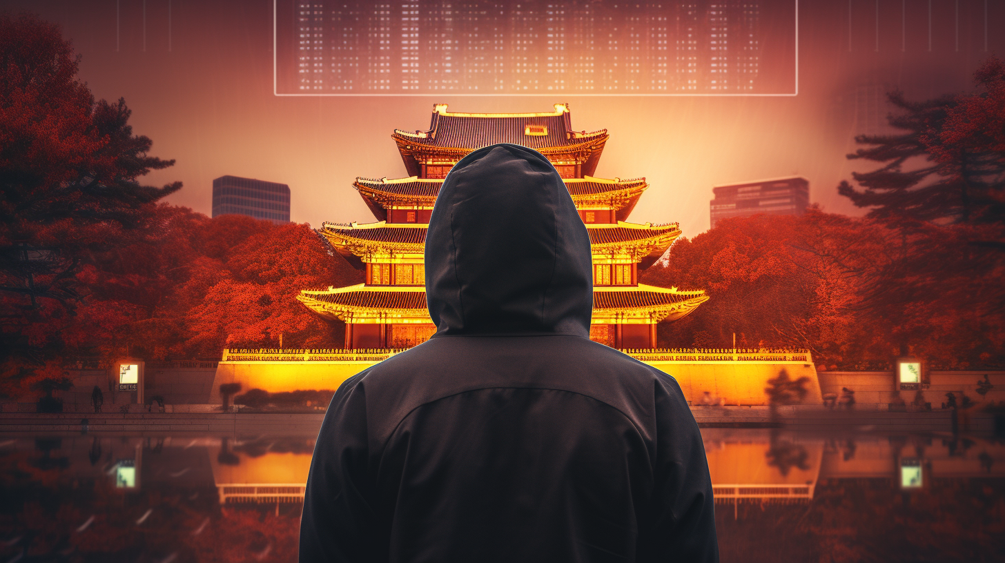 Hacker overlooking Gyeongbokgung Palace in Seoul