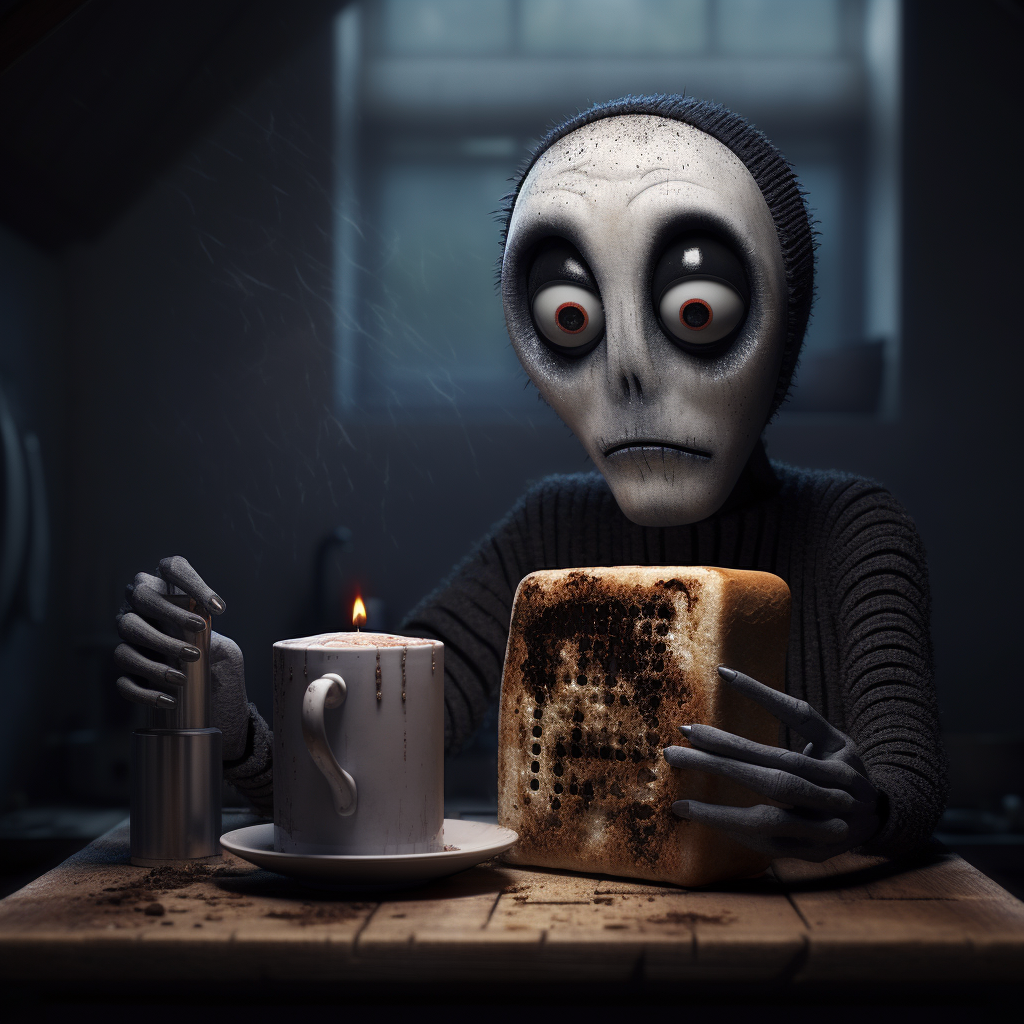 Computer hacker toasting in Tim Burton style