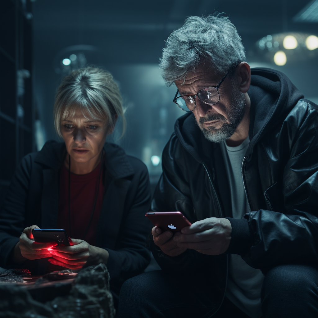 Two grandparent hackers with smartphone