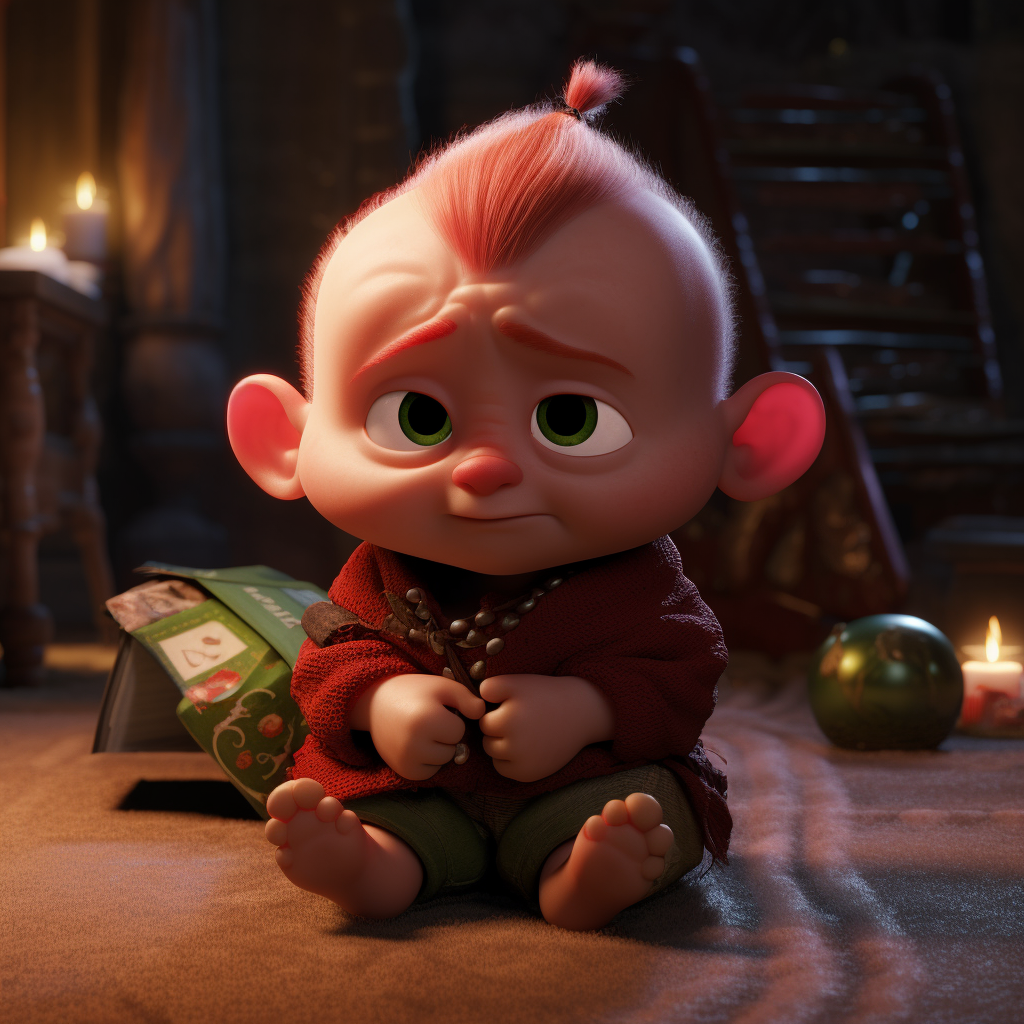 Cute baby Gogru celebrating Christmas