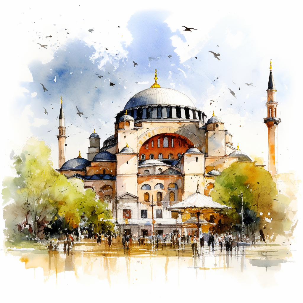 Watercolor painting of Hagia Sofia Church