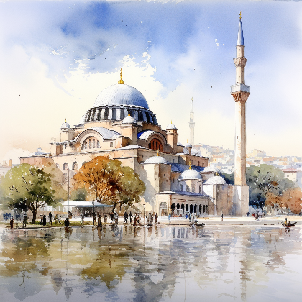 Watercolor painting of Hagia Sofia Church