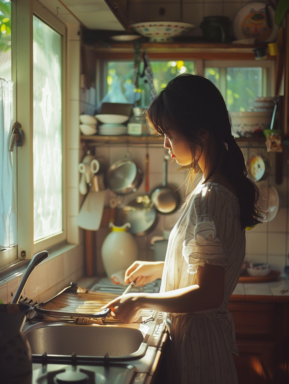 Beauty in kitchen with utensils