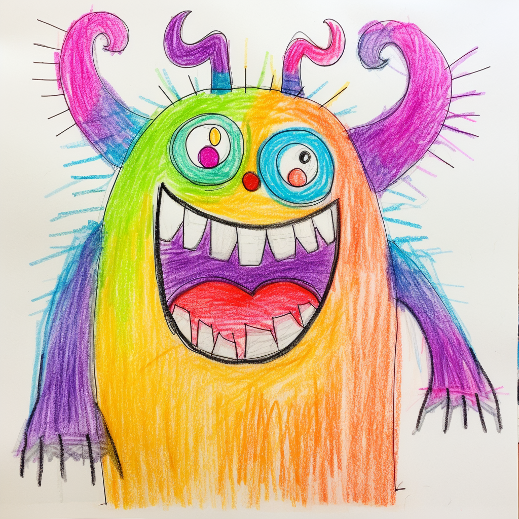 Hairy monster with two horns and teeth eating socks