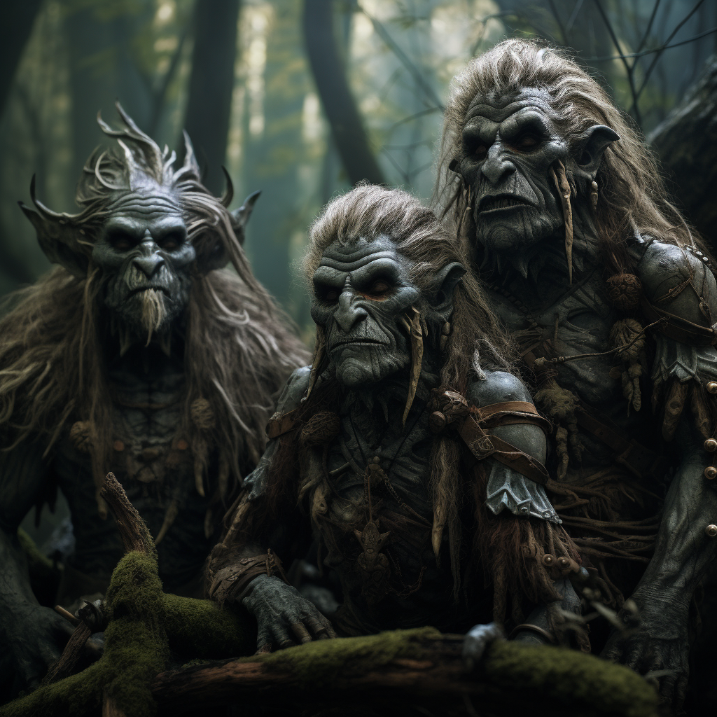 Three Hairy Trolls in Forest